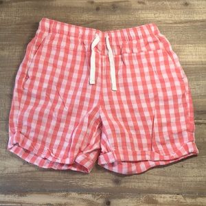 Girls coral and white plaid shorts